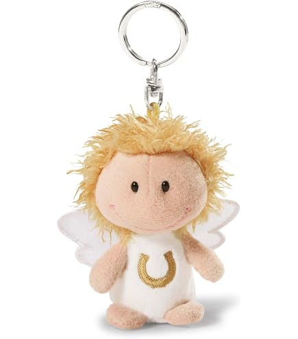NICI Porte-clés Ange Gardien - Mini Coussin Peluche 8 Cm Avec Clochette - Doudou Tendance Pour Sac à Dos - Cadeau Anniversaire