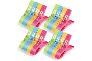 CIUSDKLER 16 StüCk WäScheklammern, Groß Badetuch Klammern in 4 Farben, Winddicht Stabil WäScheklammern füR WäSche Strandtuch, Badetuch, Teppich, Handtuch, Kleidung