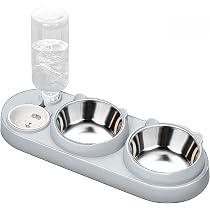 Marchul Katzennäpfe Mit Ständer – 15° Geneigt, Edelstahl Doppelnapf Mit Trinkflasche & Silikonmatte – Für Katzen & Kleine Hunde