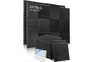 SOUNDSBAY Acoustic Panels 24 Pack Sound Proofing Panels with Stickers Sound Absorbing Panels High Density Acoustic Foam Panels Wedges Tiles For Recording Studios/Offices 12" X 12" X 1"