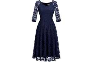 Dressystar Damen Elegant Spitzenkleid V-Ausschnitt Cocktailkleid Hochzeit Midi Abendkleider