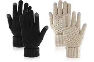 ASTER 2 Pairs Women's Winter Touch Screen Gloves - Warm Fleece Lined Knit With Elastic Cuff for Texting