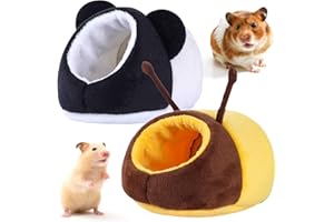 Durdiiy 2Pcs Guinea Pig Bed Soft Cosy Plush Fleece Rat Hideout Cute Cartoon Cute Bee/Panda Design Winter Warm Sleeping Nest House Cave Cage Accessories for Hamster Rabbit Hedgehog Chinchilla