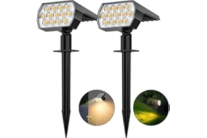 Flaow Solar Garden Lights, 65 LED Spot Lights Outdoor, Warm White Powered Waterproof Landscape Spotlights, Dusk-to-Dawn for Pathway Wall Porch, 2 Pack
