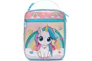 AOTM Isolierte Lunchtasche Kinder, Niedlich Kleine Kühltasche für Jungen Mädchen, Tragbar Wasserdicht Lunchbox Tasche, Thermische Lunch Tasche für Schule/Picknick(Cartoon Einhorn)