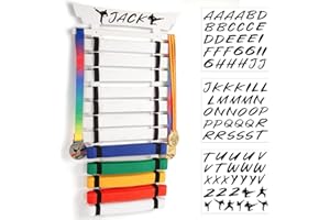Winartton 12 Belts Karate Belt Display Rack with Stickers, Martial Arts Belt Display Holder, Taekwondo Belt Jiu Jitsu Belt Bjj Belt Display Hanging Holder for Adults