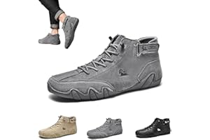 Braised Pork Italienische handgefertigte hohe Stiefel aus Wildleder mit Klettverschluss, weiche Leder-Turnschuhe für Herren, rutschfeste, atmungsaktive hohe Stiefel (Gray,45)