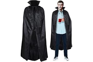 REDSTAR FANCY DRESS Adult Black Cape with Collar - 140cm Long Halloween Vampire Cape with Collar for Vampire Costume - Black Cloak for Halloween Costumes Adults Fancy Dress Accessories