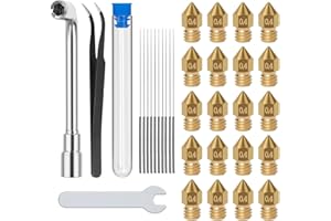 YUDAWN 3D Printer Accessories, 20PCS Nozzles 3D Printer Parts High Speed 0.4mm Brass Hotend Nozzles Kit for Creality Ender 3/Ender 3 V2/Ender 3 Pro with Tweezers Wrench