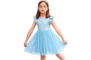 Arshiner Girls' Dresses Toddler Tulle Dress Flying Sleeves Princess Dress Festive Dress Tutu Children's Dress Cotton Party Dress Birthday Wedding Summer Dress 2-7 Year