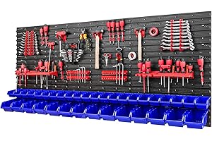 PAFEN Caja apilable para pared de herramientas, 1728 x 780 mm, sistema de almacenamiento, soporte para herramientas y caja de 36 unidades, estantería de pared, estantería para taller, pared perforada,