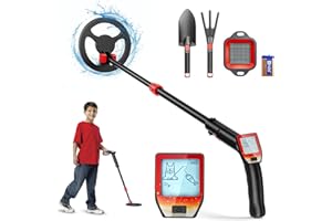 KOOEURU Metal Detector Bambini, Leggero Metal Detector per Bambini Asta Regolabile 66-83 cm con Display LCD e Indicazione SUONO, Bobina Di Ricerca Impermeabile, con Rastrello Pala Setaccio, per Principianti