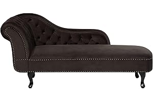 BELIANI Chaise Longue Velluto Marrone Scuro Versione Sinistra Stile Chesterfield Nimes