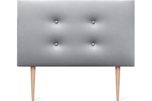 DHOME Testiera in Similpelle o Tessuto AQUALINE Pro con 2 file di Bottoni e Gambe Testiera Imbottita per Letto di Lusso (110x105cm con gambe (Letti 80/90/105), Similpelle Argento)