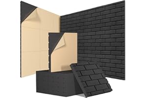 Topnaca 12 Pack Self-Adhesive Sound Proofing Panels, 12'' X 12'' X 1'' Brick Soundproofing Foam Panels, Acoustic Soundproof Wall Panels for Studios, Podcasts, Rooms, Acoustic Treatment