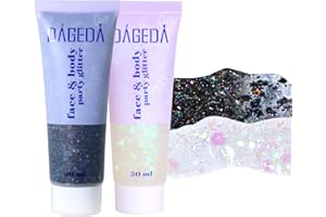 Prreal Body Glitter Gel, Face Glitters Body Gel Sequins Shimmer Liquid Eyeshadow, Chunky Glitter for Face Nails Hair, Holographic Mermaid Sequins for Festival Makeup 100ML (White+Black)