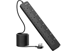 TOPREK 8 Way Extension Lead with Individual Switches, 2100 Surge Protected Extension Lead with Indicator Lights, Desk/Wall Mounted Power Strip for Office/Home/Computer Room/Garage(5M)