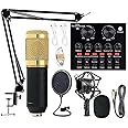 Professional Mic Condenser Microphone V8 Sound Card Set, Podcast Equipment Bundle, Audio Interface with All in One Live Sound Card and Condenser Microphone, Perfect for Recording, Broadcasting
