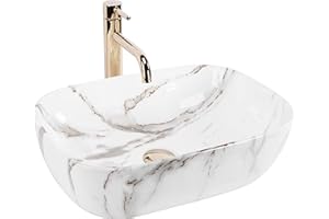 Rea LAVABO SOBRE ENCIMERA BELINDA AIAX Lavabo de Baño 460 x 320 x 125 mm en Cerámica (Beige, imitación mármol)
