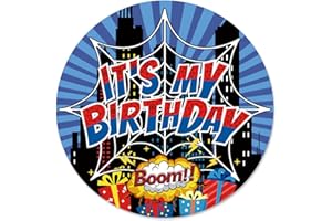 SAVITA It's My Birthday Pin, 5.8cm/2.3in Spider Web Happy Birthday Badge Brooch Blue & Red Round Button for Kids Boys Girls Birthdays Party Favors and Decoration