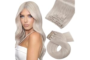 Moresoo Hair Extensions Clip in Real Hair White Blonde Human Hair Clip in Extensions 10 Inch Blonde Clip in Hair Extensions 5 Pieces/70g #60A