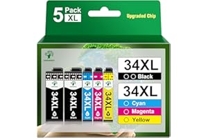 GREENSKY Cartucce 34XL Compatibili con Epson 34XL 34 XL Multipack per Cartucce Epson WF 3725 per Epson Workforce Pro WF-3725 WF-3720 WF-3725DWF WF-3720DWF WF 3720 WF 3725 WF3720 WF3725 (5-Pack