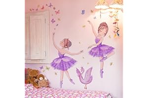 CFIBGDK Ballet Dancing Girls Wall Decals Butterflies Wall Stickers Peel and Stick Vinyl Wall Art for Bedroom Kids Room Nursery Playroom Wall Décor (Purple)