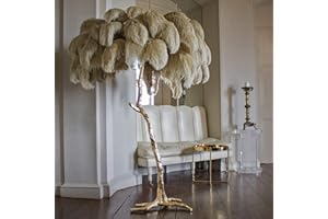 JSRH Resin LED Floor Lamp with Dimmable Natural Ostrich Feather Tripod - Ideal Decoration for Living Room, Home & Office - Perfect Reading Light