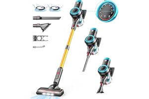 ‎CHEBIO CHEBIO 45000Pa/550W/60Min Akku Staubsauger, Staubsauger Kabellos mit Selbststehendes Design, Staubsauger mit Anti-Tangle-Bürste und 5-Loch-Hocheffizienzfiltration für Hartböden, Teppich, Tierhaare