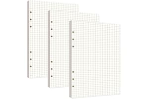 RUCUDIM Lot de 3 feuilles de papier de recharge A5 pour classeur à anneaux A5 - Papier vierge à carreaux - 6 trous - 135 feuilles pour carnet de notes et croquis