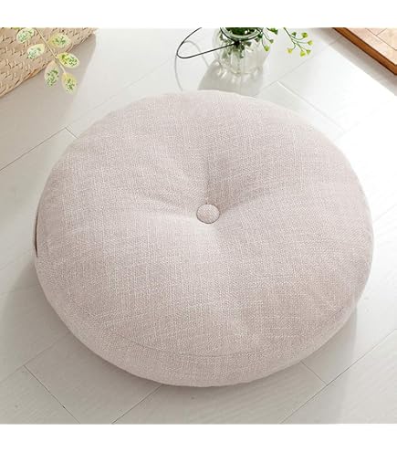 Coussin De Sol Rond épais 60x60cm - Tissu Lin-coton, Rembourrage PP - Style Japonais Tatami - Pour Méditation, Salon, Terrasse - 9