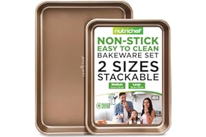 Nutrichef 2-Piece- Baking Sheets, Baking Tray –Nonstick, Sheet Pan Carbon Steel Cookie Sheet, Oven Tray -With Rimmed Border, Dishwasher Safe Baking Trays, Metal, Perfect For Baked Goods And Cooking
