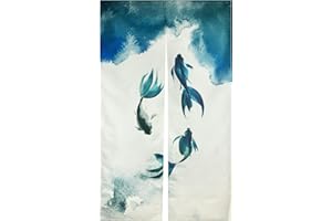 LIGICKY Rideau de porte japonais à encre chinoise - Motif poissons koï - Décoration de porte - Pour sushi cuisine - 85 x 150 cm