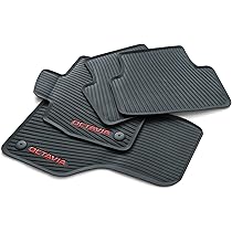 Skoda 5LA061500B - 4 tappetini in gomma per tutte le stagioni, con scritta Enyaq, colore: nero/rosso
