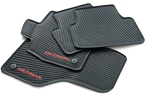 Skoda 5E4061500B dywaniki gumowe na każdą pogodę, czarne z czerwonym napisem Octavia, nie nadają się do Mild-Hybrid