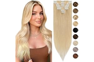 40cm - Silk-co Clip in Extensiones de Cabello Humano Hair Extension Peluca Postiza Lisa Recta 65g 100% Remy Human Hair 8 Piezas 18 Clips Pelo Natural Hair Extension - 24# Rubia Natural