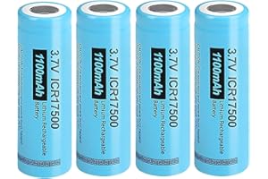 Piles Rechargeables ICR17500 Li-ION 3,7V 1100mAh (tête Plate) pour Lampe de Poche LED,Lampe Solaire,Lot de 4,PKCELL,(Veuillez Noter Les informations de Taille)