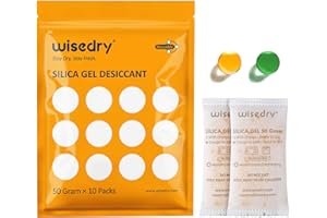 wisedry Lot de 10 sachets déshydratants en gel de silice pour micro-ondes - 50 g - Sachets déshydratants à réactivation rapide avec perles indicatives pour placard, coffre-fort, salle de bain -