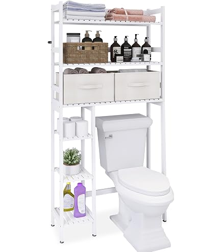 Mobile Sopra Wc Scaffale Bagno COSTWAY Sopra WC - 4 Ripiani, Nero/Marrone, 60x24x177 Cm, Salvaspazio Mobiletto Bagno Con Ripiani - 2