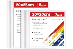 Umriox Canvas for Painting, Set of 12 Canvas Panels - 20x20cm, 20x25cm,CottonAcid-Free Blank Painting Canvases for Acrylic Paint, Oil Paint & Wet Water Art Media