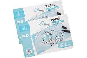 BLOC PAPEL VEGETAL TRANSPARENTE QUIJOTE PAPER WORLD - Papel vegetal transparente, tamaño A4, 12 Hojas, 21x29,7cm, para manualidades - Pack 2 Uds