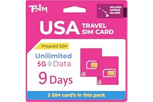 TSIM Carta SIM Prepagata USA Viaggio – Confezione da 2 | 9 Giorni | Dati 5G Illimitati, Chiamate & SMS Locali | SIM Aggiornata 5G (Hawaii inclusa)