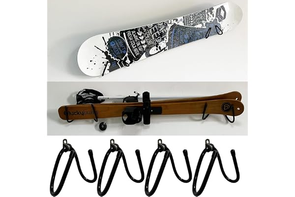4-pack väggmonterat förvaringsställ för snowboard, universell design, halkfri förvaring, väggmonterad skidorganiseringsställ för alla skidstövlar, skidstavar, skyddsglasögon, handskar, hjälm och mer