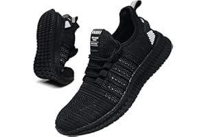 VNANV Chaussures de Course pour Homme en Caoutchouc Noir - Chaussures de Marche Tendance pour la Gym, Le Tennis, Le Travail, Le Jogging