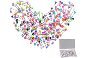 Ormromra 20PCS Tongue Bars Pack, 16mm Barbell Stainless Steel, Nipple Ring Piercing, Surgical Steel Bars, Metal Piercing Jewellery