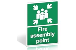 DETAILING GARAGE Fire Assembly Point Sign Outdoor - 400 x 300mm - 1mm Rigid Plastic Fire Safety Signs with 4 Pre-Drilled Holes and Self-adhesive Backing - Ideal Safety Fire Assembly Point