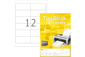 topstick 8406 Etiquetas universales A4 (96,5 x 42,3 mm, 25 hojas, papel, mate) autoadhesivas, imprimible, pegatinas de dirección permanente, 300 adhesivos blancas