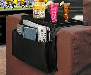 Ruiqas Divano Sedia Divano Vassoio Pieghevole Bracciolo Organizzatore Tavolo Portaoggetti 600D Tasche Laterali In Tessuto Oxford Per Divano(Nero