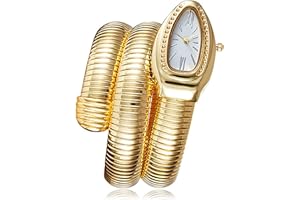 FICTORY Montre Femme Or Cadran Blanc Bracelet Serpent Or Coffret Cadeau Élégant Coffret Cadeau Noir, Couleur de l'image :