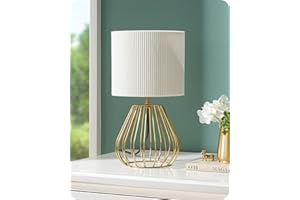 EDISHINE Lampe de Chevet avec Ampoule LED E14, 2700K Lumière Chaude, Abat-jour Ivoire Plissé, Base Métallique Dorée en Forme de Goutte d'Eau, Design Élégant et Moderne pour Chambre, Salon, Hôtel
